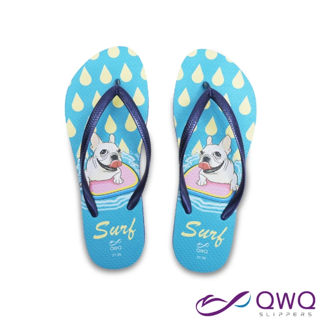 【QWQ】插圖女款夾腳人字拖鞋-法鬥系列-Surf-藍 MIT(ACBA01804)