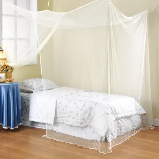 【棉花田】極簡風細網單人四方蚊帳-米黃色(90x180cm-速)