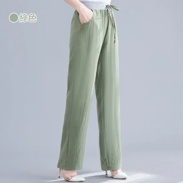 【Alishia】夏日經典亞麻垂感薄款顯瘦高腰直筒長闊腿(現+預  綠色 / 粉色 / 米白色)