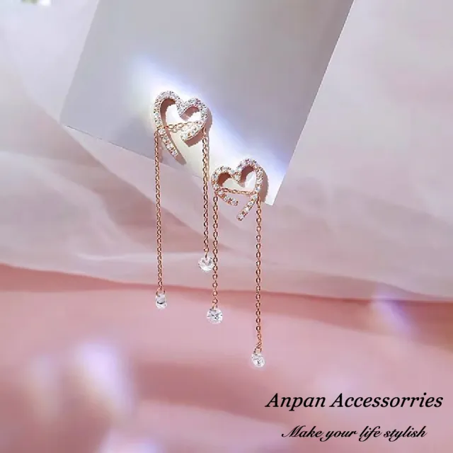【Anpan】925銀針韓東大門活動愛心流蘇耳環