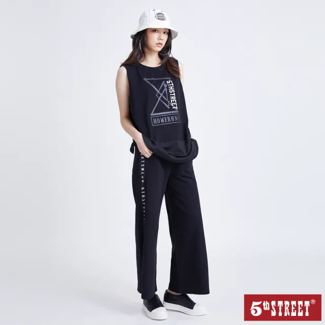 【5th STREET】女寬直筒運動褲-黑色