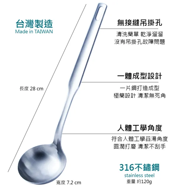【CHEF 掌廚】316不鏽鋼 鍋鏟+湯杓(2件組)