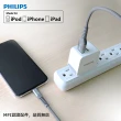 【Philips 飛利浦】防彈絲35cm MFI lightning手機充電線(DLC4510V)