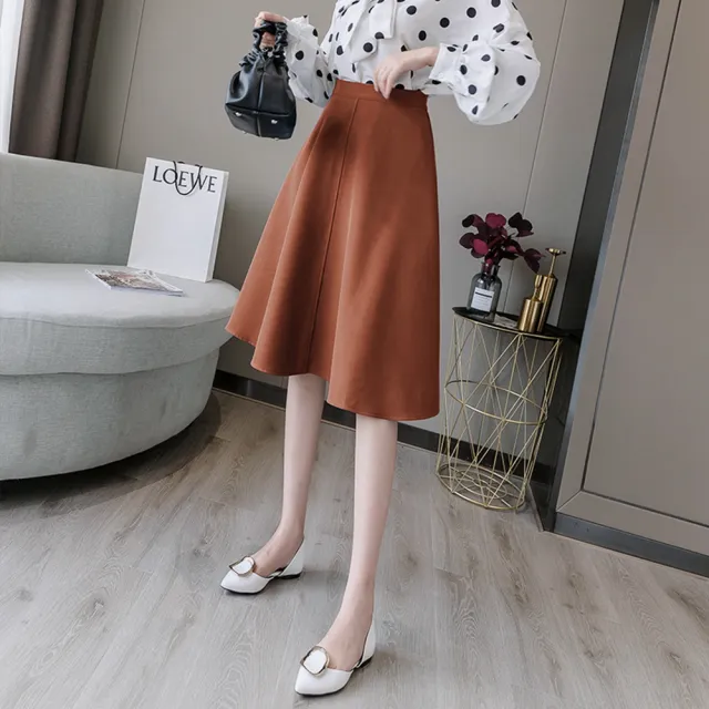 【WHATDAY】現貨-玩美衣櫃復古純色簡約高腰半身裙S-XL(共四色)