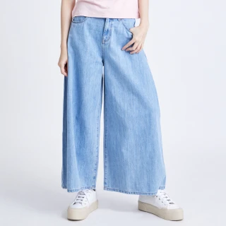 【5th STREET】女刺繡牛仔寬褲-漂淺藍