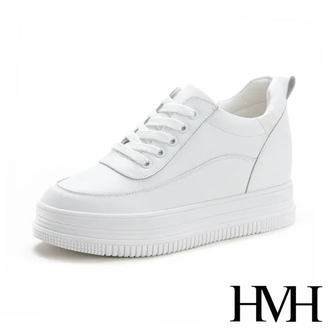 【HMH】真皮經典百搭內增高復古時尚休閒鞋(白)