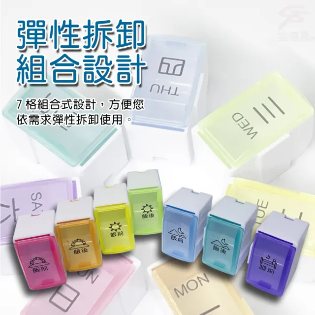 【金德恩】7日可拆式DIY組合彩色透明保健藥盒(兩款可選/糖友款/一般款/無限延伸/附星期貼紙)