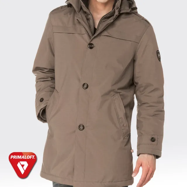 【SAMLIX 山力士】PRIMALOFT男輕量化防潑水保暖大衣外套#65314(卡其色.黑色)