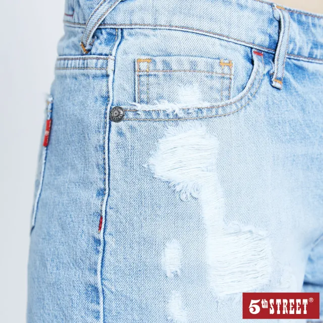 【5th STREET】女美式微刷破短褲-石洗藍