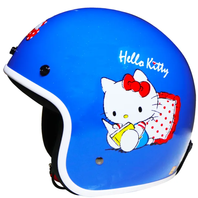 吊帶褲Kitty半罩式安全帽-藍色+抗uv短鏡片+6入安全帽內襯套(速)