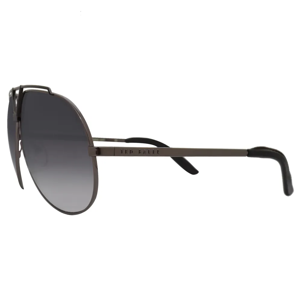 【TED BAKER】限量款 英國紳士飛行員皮革鏡腳太陽眼鏡(TB1238-921 灰)