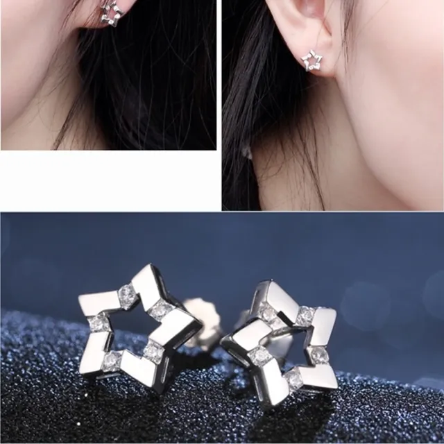 【Emi 艾迷】韓系俐落狂想五角星鋯石點點 925銀針 耳環