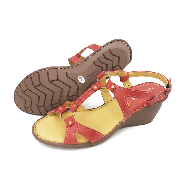 【W&M】女優雅繞踝坡跟厚底彈力涼鞋 女鞋(紅)