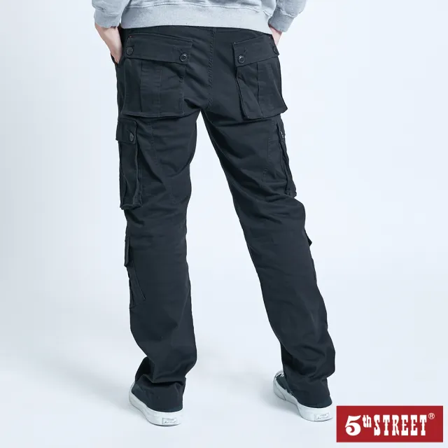 【5th STREET】男多口袋工作寬直筒褲-黑色