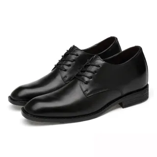 【ANSEL】全真皮頭層牛皮方頭紳士質感內增高經典皮鞋-男鞋(黑)