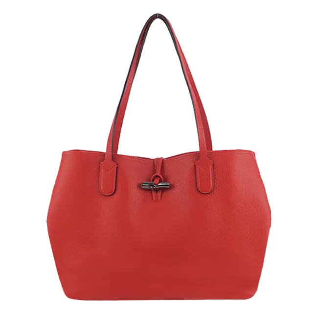 【LONGCHAMP】ROSEAU系列皮革肩背包(大/紅)
