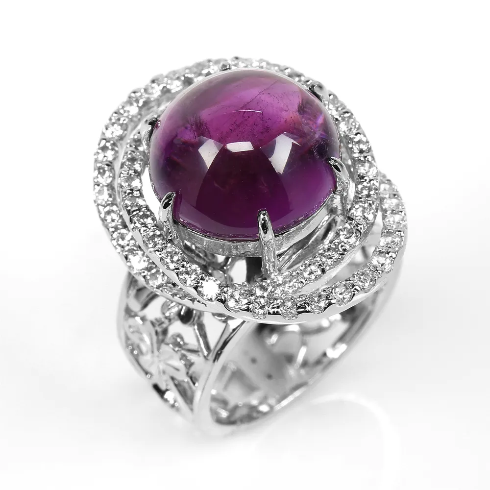 【寶石方塊】天然紫水晶戒指-綽約多姿-925銀飾