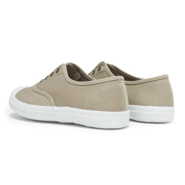 【FUFA Shoes 富發牌】素面懶人鬆緊休閒鞋-奶茶 1A43(女鞋/女懶人鞋/帆布鞋)