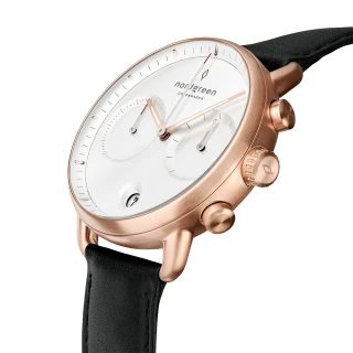 【Nordgreen】ND手錶 先鋒 Pioneer 42mm 玫瑰金殼×白面 極夜黑真皮錶帶(PI42RGLEBLXX)
