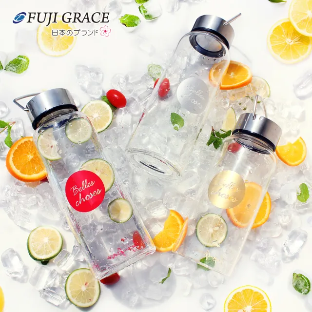 【FUJI-GRACE 日本富士雅麗】高硼矽耐熱手提玻璃瓶大+中+小超值組(贈潛水布提袋)