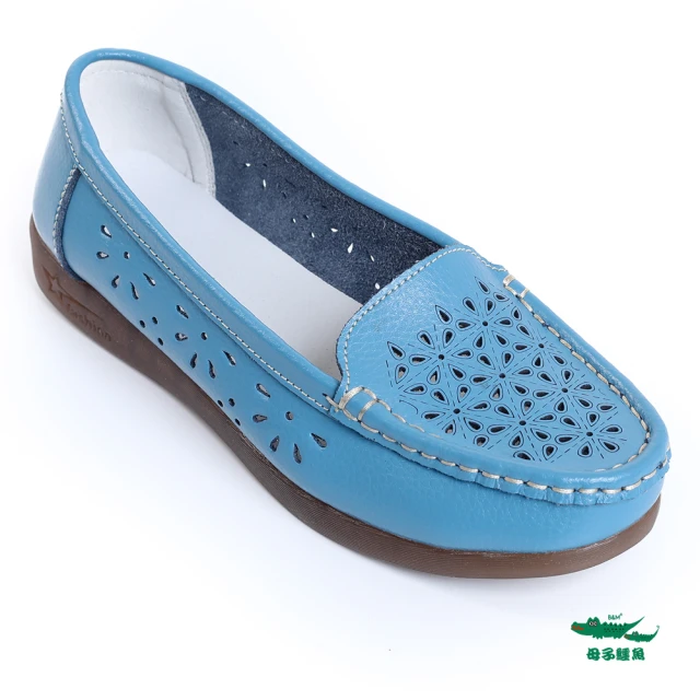 【母子鱷魚】-官方直營-清新典雅雕花休閒鞋-藍
