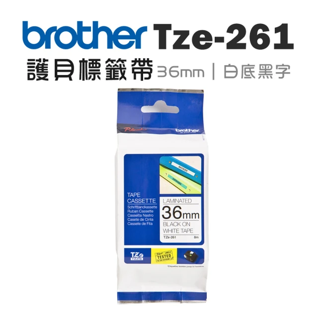 【brother】TZe-261 護貝標籤帶(36mm 白底黑字)