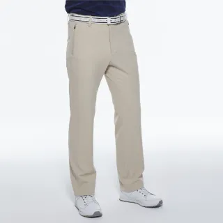 【Lynx Golf】男款日本進口布料彈性舒適腰頭造型拉鍊口袋平口休閒長褲(卡其色)