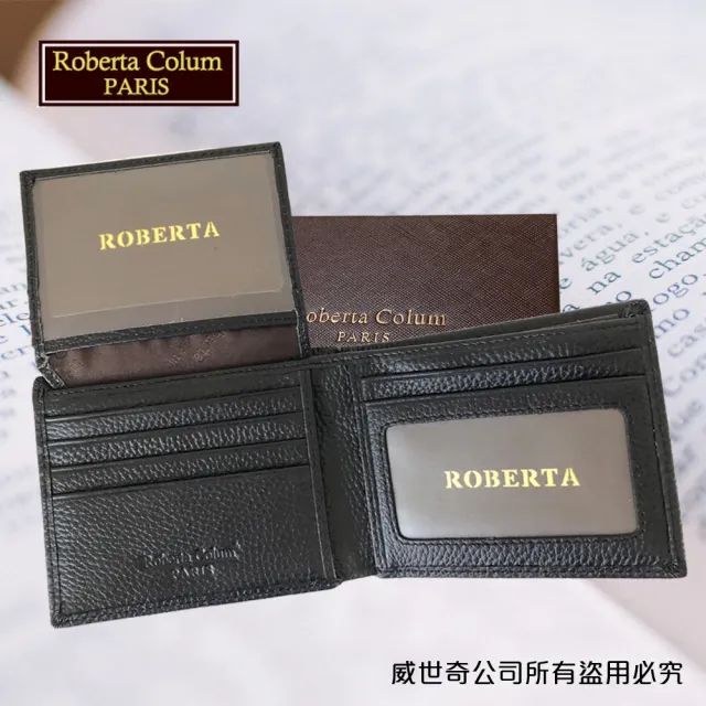 【Roberta Colum】諾貝達 男用皮夾 短夾 專櫃皮夾 進口軟牛皮短夾(24003-1黑色)