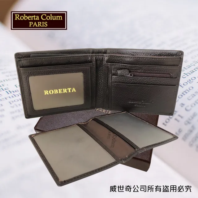 【Roberta Colum】諾貝達 男用皮夾 短夾 專櫃皮夾 進口軟牛皮短夾(24001-1黑色)