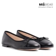 【MISWEAR】女-平底鞋-MISWEAR 真皮蝴蝶結寬版芭蕾鞋-百搭黑