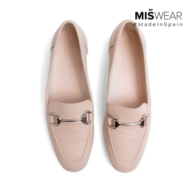 【MISWEAR】女-平底鞋-MISWEAR 真皮馬銜釦寬版樂福鞋-粉膚色