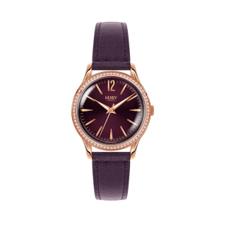 【HENRY LONDON】英國品牌 莓紫色面 莓紫色皮帶手錶 女錶 情人節(HL34-SS-0198)