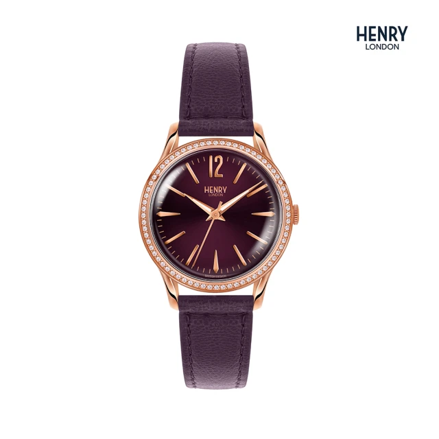 【HENRY LONDON】英國品牌 莓紫色面 莓紫色皮帶手錶 女錶 情人節(HL34-SS-0198)