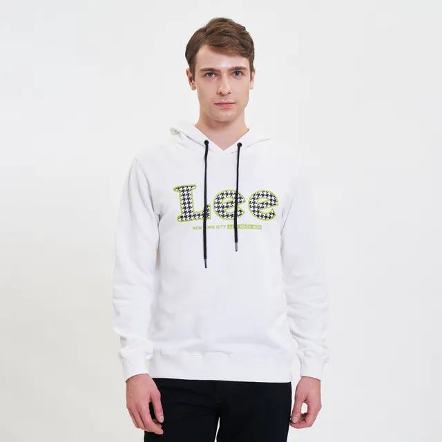 【Lee】男裝 帽T / 千鳥格紋LOGO 共2色 標準版型(LL200016K11 / LL200016K15)