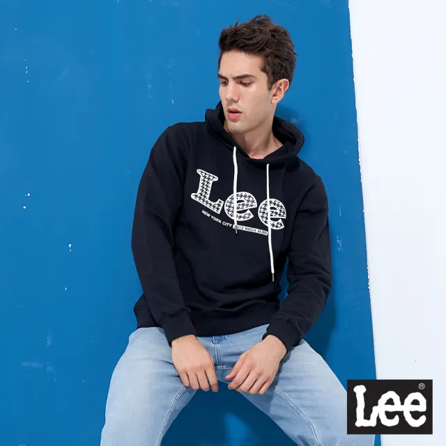 【Lee】男裝 帽T / 千鳥格紋LOGO 共2色 標準版型(LL200016K11 / LL200016K15)