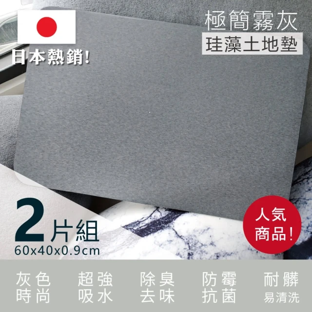 【Made in Taiwan】外銷日本-極簡霧灰珪藻土地墊-2片組(加厚加大 MIT 防霉 灰色 工業風 吸水 珪藻土)