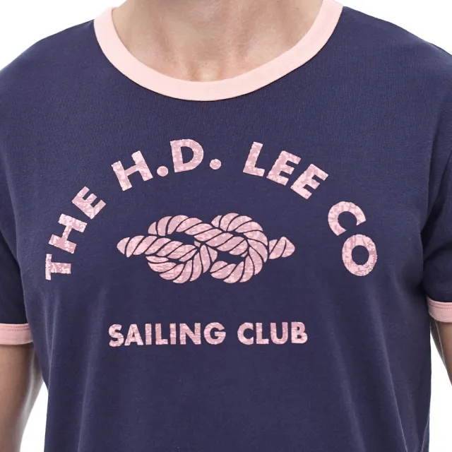 【Lee 官方旗艦】男裝 短袖T恤 / 帆船俱樂部繩索印花 海軍藍 標準版型(LL20012666T)
