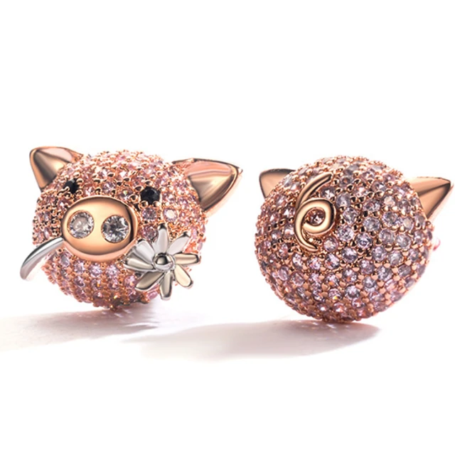 【Jpqueen】甜蜜粉紅豬童趣風水鑽珍珠耳環(3色可選)