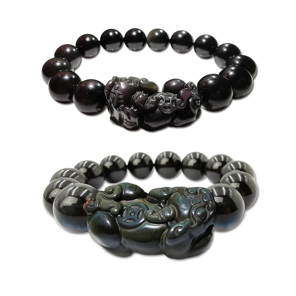 【財神小舖】彩虹眼黑曜石貔貅手鍊(兩款任選 開運手鍊 招財 高雄進寶財神廟 保平安)