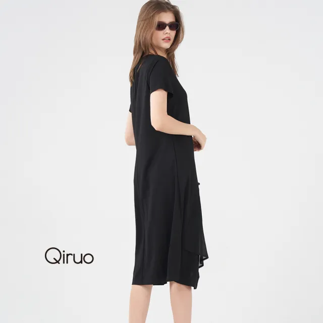 【Qiruo 奇若名品】春夏專櫃黑色洋裝8231F 時尚英文造型休閒款(胸前造型)