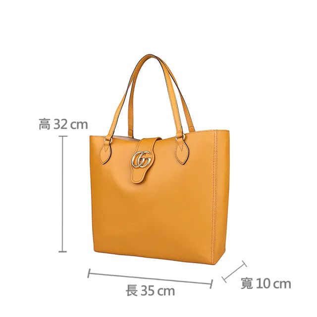 【GUCCI 古馳】GUCCI雙G金字LOGO小牛皮磁吸式肩背托特子母包(中/焦橙)