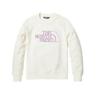 【The North Face 官方旗艦】北面兒童米白色品牌大尺寸LOGO休閒大學T｜8746N3N