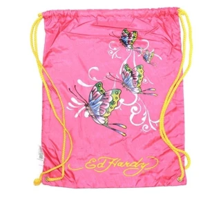 【Ed Hardy】印刷蝴蝶多功能背袋粉色款、收納包(限量出清 數量有限售完為止)
