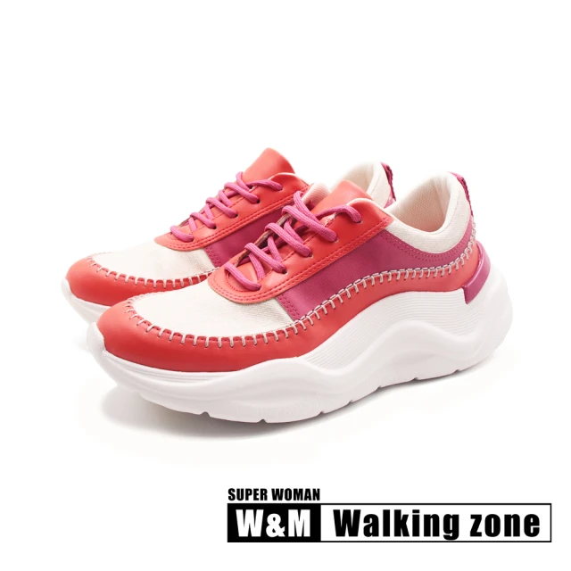 【WALKING ZONE】女 Tenis都市綁帶運動休閒鞋 女鞋(桔紅色)