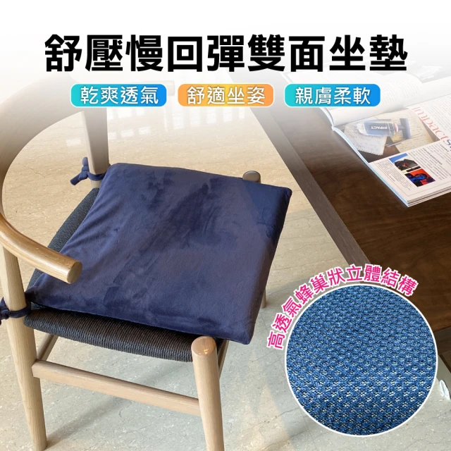 【原生良品】日系雙面慢回彈記憶棉釋壓綁帶坐墊/餐椅墊(藏青色)