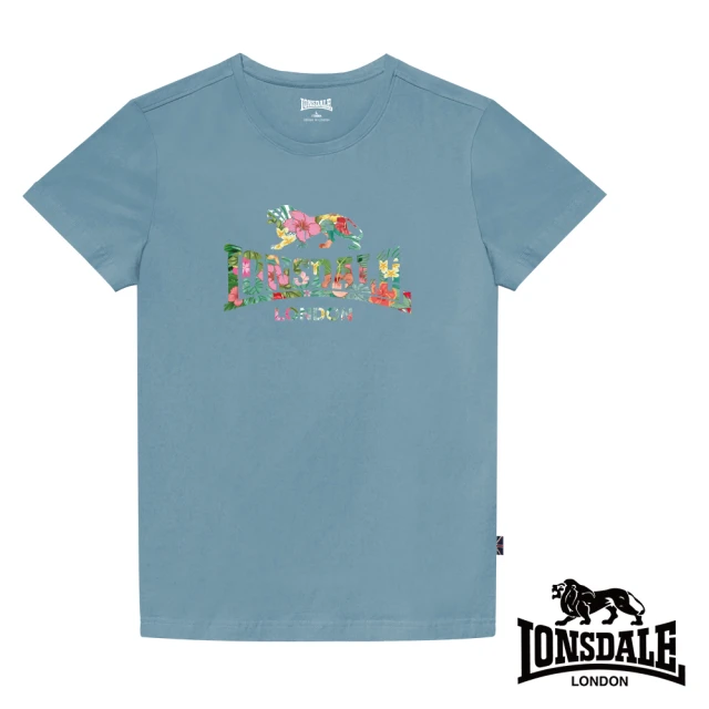 LONSDALE 英國小獅 夏日扶桑花LOGO短袖T恤(淺藍LT002)