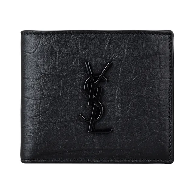 【YSL】YSL Monogram黑/銀字LOGO牛皮8卡對折短夾(兩款)