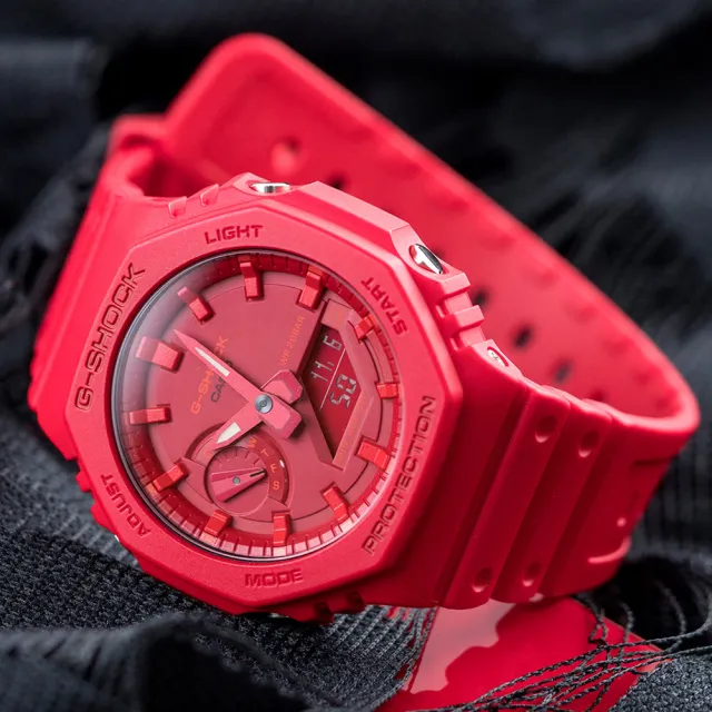 CASIO 卡西歐】G-SHOCK 八角農家橡樹雙顯腕錶/紅(GA-2100-4A) - momo