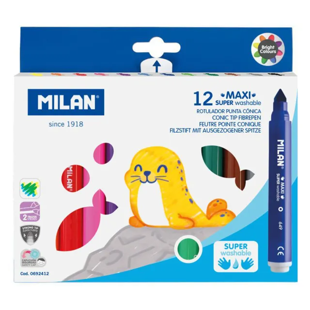 【MILAN】兒童超水洗彩色筆(粗筆桿12色7.5mm)