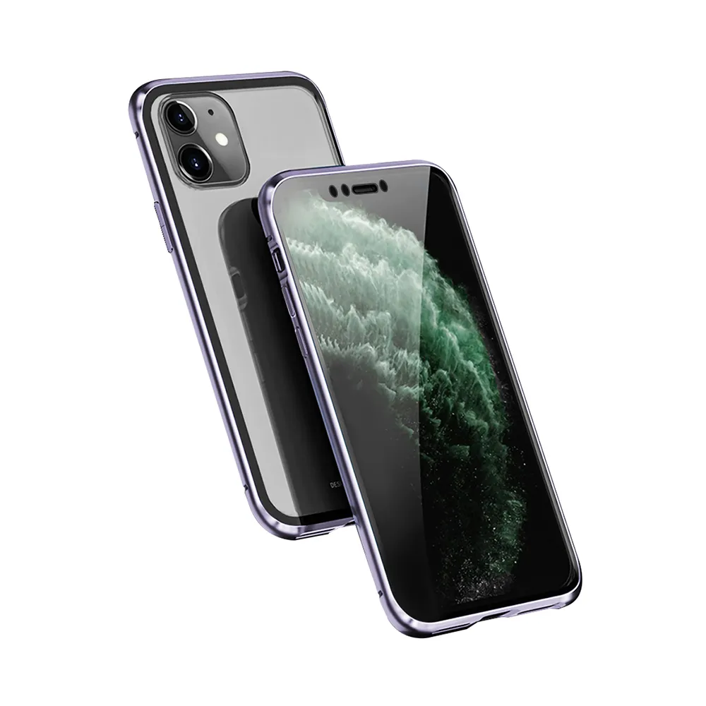 iPhone11手機保護殼金屬透明全包磁吸雙面玻璃款(iPhone11保護殼 iPhone11手機殼)